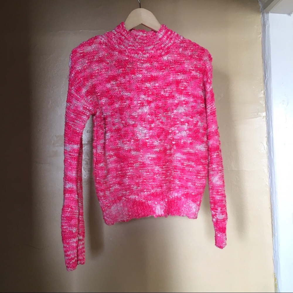 SO sweater bright pink, mock neck